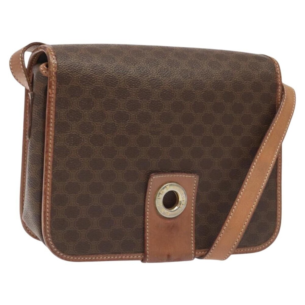 Celine Vintage Macadam Circle Logo Canvas and Leather